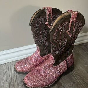 Roper Brown and Pink Glitter Kids Boots